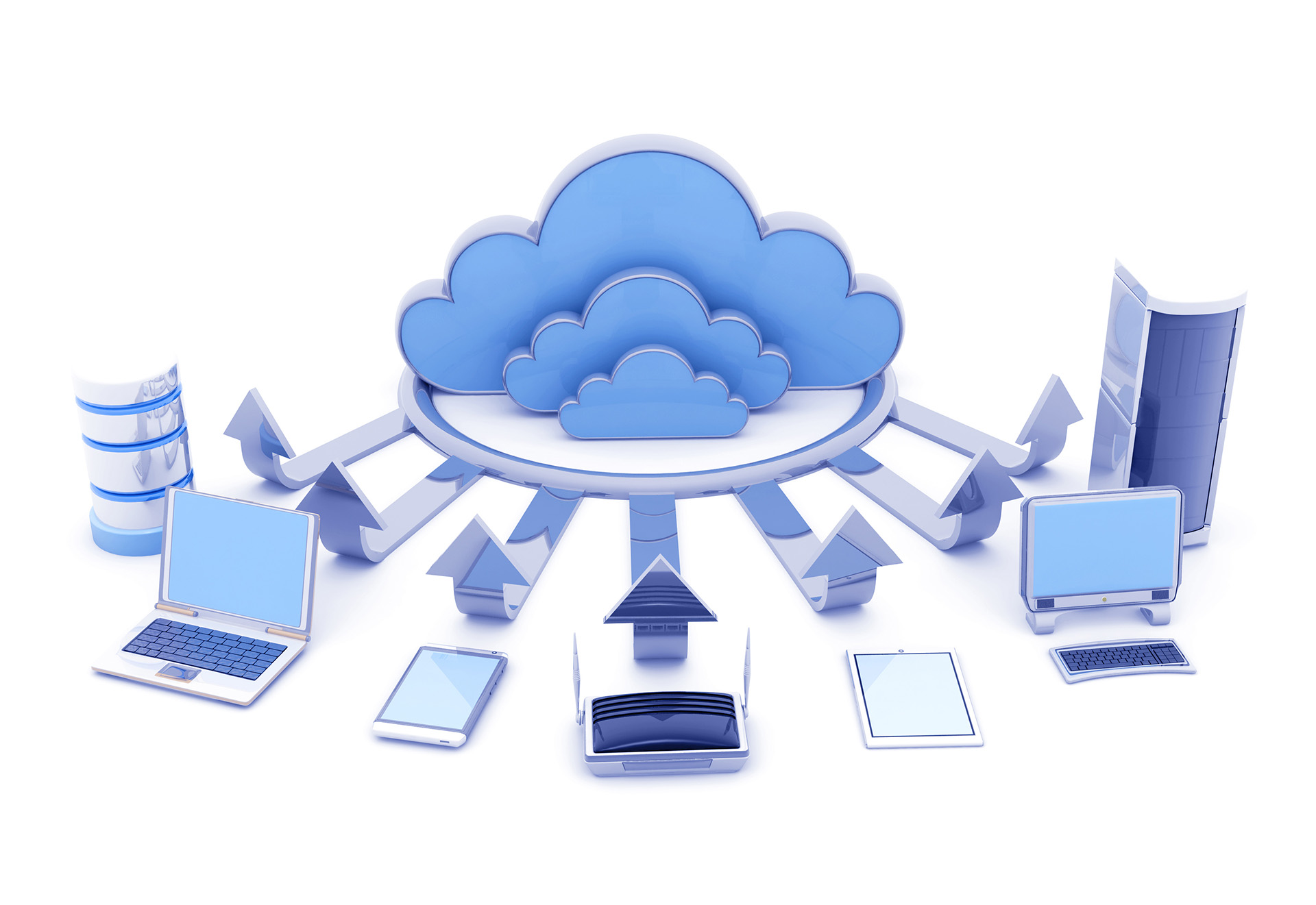 Cloud computing devices. 3d render Cloud computing devices. 3d render